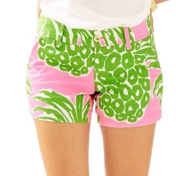 LILLY PULITZER Callahan Pineapple Print Shorts 5” Pink Pout Flamenco Green Sz 6 - Picture 1 of 13